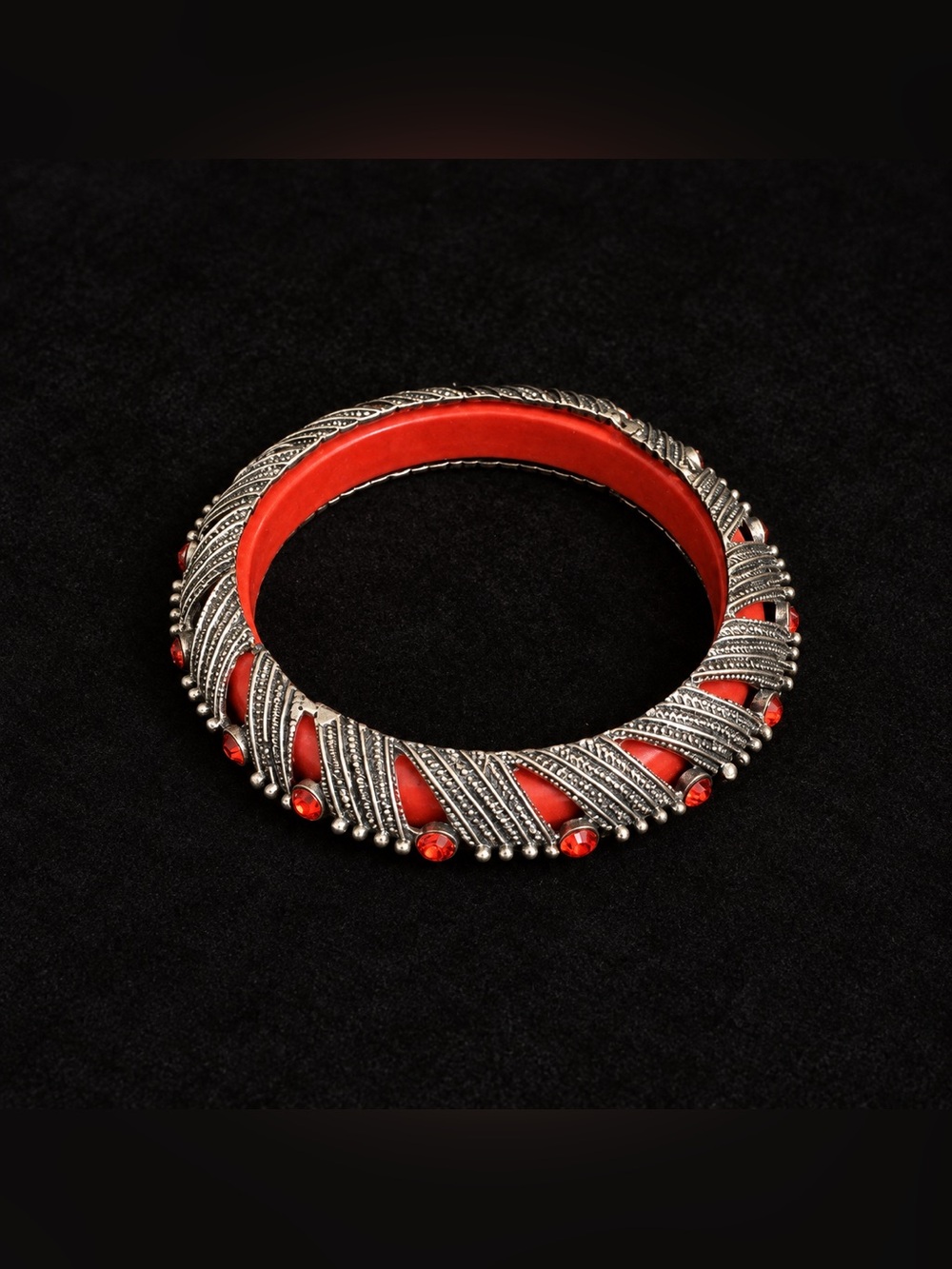 Red Rhinestone Silver-Tone Bangle Bracelet - Picture 2 of 2
